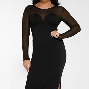 Shapewear Mesh Long Sleeve V-Back Slimming Maxi Dress